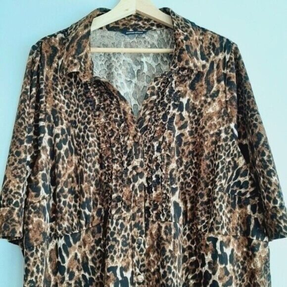 PENNINGTONS / Leopard Button Down Stretchy Blouse Ruffle Sz 4X - Picture 2 of 9